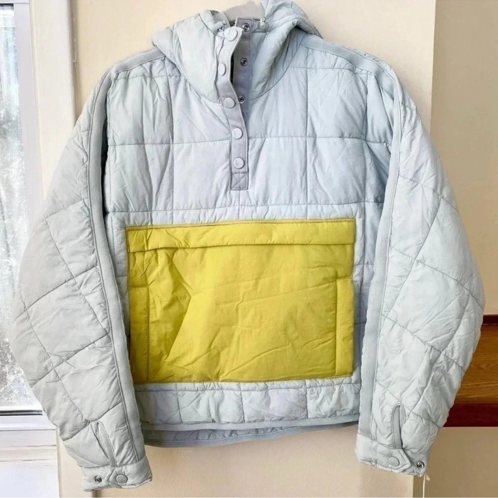 NWT Free People Pippa Packable Pullover Puffer Jacket Icy Blue Lime Green XS